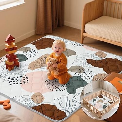 Baby Mat for Floor, Gentle Monster 50x50 Cushioning Padded Baby Playpen Mat, Non-Slip and Machine Washable Crawling Mat for Infants, Babies, Toddlers to Play and Learn Boho Design