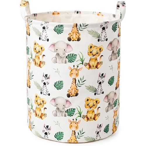 Kids Laundry Basket Waterproof Woodland Animals Baby Laundry Hamper Dirty Clothes Basket Child Toy Organizer Storage Bedroom Nursery Hamper for Boys Or Girls Bedroom Decor (Safari)
