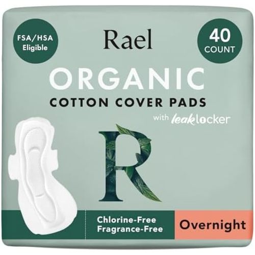 Rael Organic Cotton Cover Sanitary Pads for Women, Heavy (Overnight, 40 Ct)