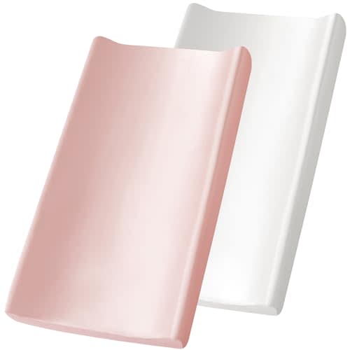 SiinvdaBZX 2 Pcs Changing Pad Cover for Baby Girls Boys, Pink & White | 32"x16"+5" Satin Silk-Like Soft Changing Table Covers Diaper Changing Pad Sheets