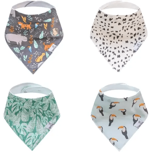 Copper Pearl 4 Pack Soft Cotton Baby Bibs for Drooling and Teething, Absorbent Drool Bibs for Baby Girl and Boy, Adjustable to Fit Newborns to Toddlers, Tons of Styles (Bengal)