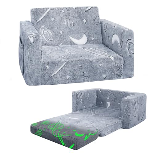 inhand Toddler Chair Comfy,2-in-1 Soft Toddler Couch Fold Out for Kids,Convertible Sofa to Lounger,Gift for Girls and Boys Birthday,Space,Medium