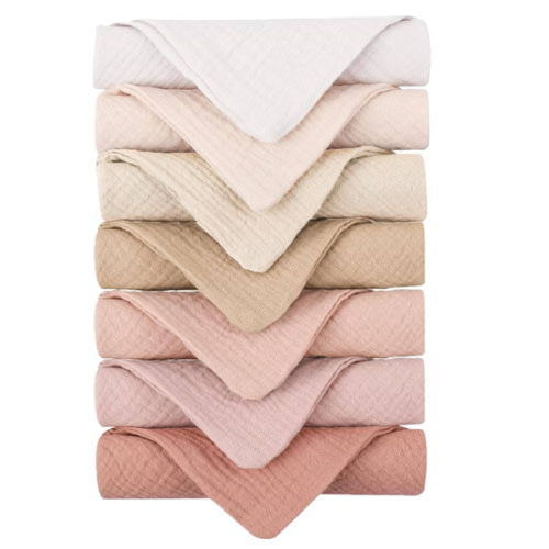 Konssy Baby Muslin Washcloths 7-Pack, 100% Cotton Baby Bath Washcloths, Soft & Absorbent Wash Cloths and Burp Cloths for Newborn Kids Girls & Boys, 11x11 inches