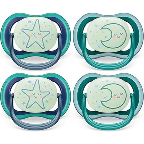 Philips Avent Ultra Air Pacifier - 4 x Light, Breathable Glow-in-the-Dark Baby Pacifiers for Babies Aged 6-18 Months, BPA Free with Sterilizer Carry Case (Model SCF376/08)