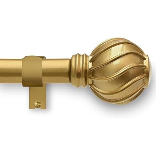 Gold Curtain Rods for Windows 72 to 144 Inch Long Adjustable Window Curtain Rod 7/8" Diamete Heavy Duty with Decorative Finials for Farmhouse Bedroom Living Room Kitchen Outdoor