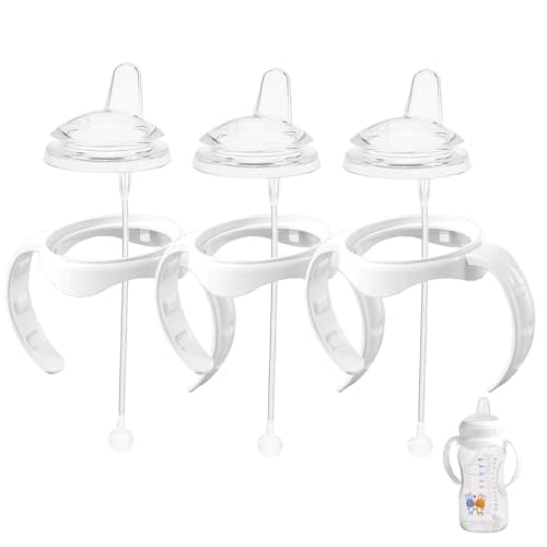 Sippy Cup Conversion Kit for Dr Brown Wide Mouth Baby Bottles, Soft Straw top and Weighted Straw Transition Kit with Handles, Set of 3