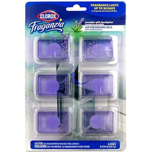 Clorox Fraganzia Adhesive Garbage Can Air Freshener Gel, Lavender with Eucalyptus Scent - No Plug, Stick On Trash Can Deodorizer and Odor Absorber, Gel Air Fresheners for Home and Kitchen, 6 Count