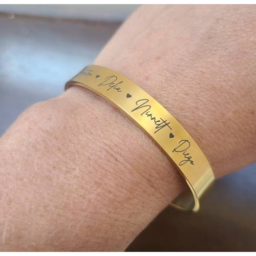 Family Bracelet • Grandma Gift • Custom Name Cuff Bracelet • Mom Gift • Gold Cuff Adjustable Mother Bracelet • Kids Names Gift from Wife