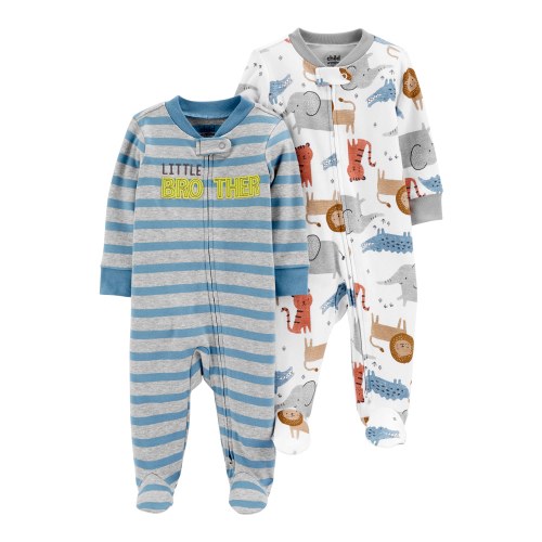 Carter's Child of Mine Newborn Baby Boys Interlock Cotton Sleep N' Play Footed Pajamas, 2 Pack, Preemie-6/9M