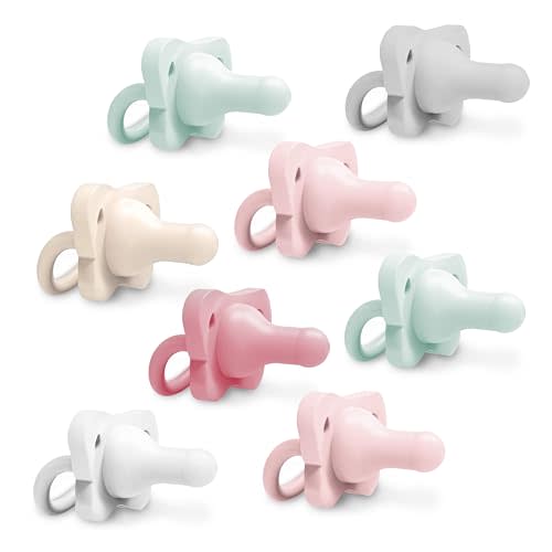 Dr. Brown's HappyPaci 100% Silicone Baby Pacifier, Light-Pink/Pink/White/Gray/Green/Ecru, 0-6m, BPA-Free, 8-Pack