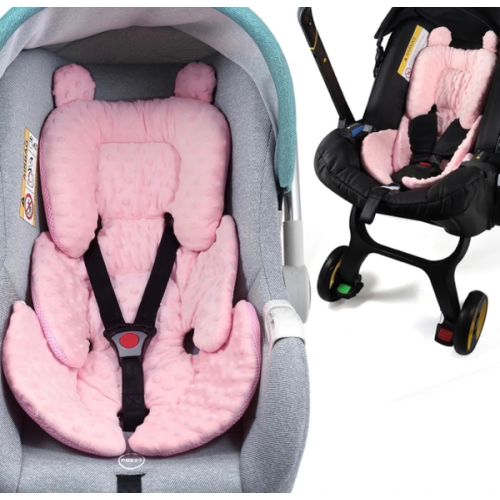 3in1 Reversible Carseat Head Body Support Newborn,3D Minnky Infant Car Seat Insert,Extra Soft Breathable Baby Car Seat Pillow Cushion Boys Girls,fit Stroller,Bouncer,Swing(Pink)