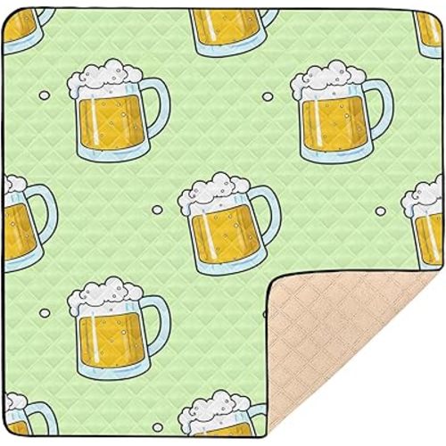 Beer Mugs Baby Play Mat, Waterproof & Non-Slip Playpen Mat 50" X 50" Soft Foldable Crawling Mat Playing for Infants and Toddlers