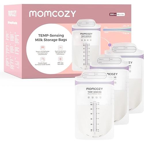 Momcozy Breastmilk Storage Bags, Larger Temp-Sense Area&Double Zip, 200ct