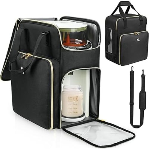 Carrying Case Compatible with Baby Brezza Formula Pro Advanced Formula Dispenser Machine, Insulated Formula Mixer Travel Bag with Shoulder Strap for Baby Essentials, Black