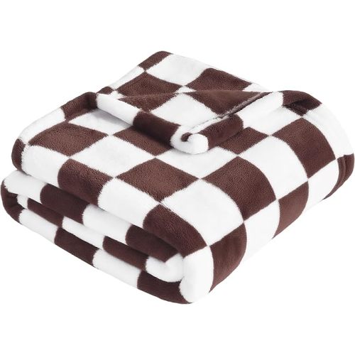 Yurhap Checkered Baby Blanket Fleece Baby Blankets Neutral for Boys Girls, Super Soft Warm Lightweight Infant Toddler Newborn Receiving Gifts for Crib Stroller, 30x40 Inch, Brown
