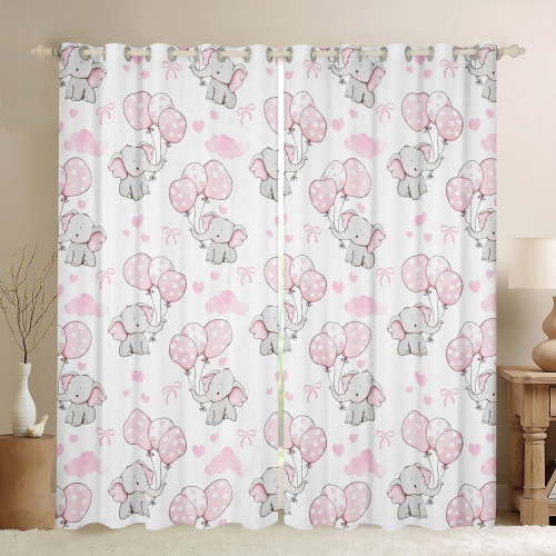 jejeloiu Kawaii Bow Balloon Blackout Curtains (42x84,2),Wild Elephant,Pink White,Breathable Bedroom Decor