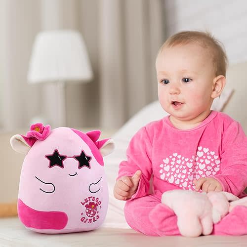 Disco Cowgirl Cow Plush Toys Pink Cowgirl Stuffed Cow Plushies Birthday Party Supplies Cowgirl Soft Stuffed Plush Cow Pillows for Kids Teens Adults Fathers Day Halloween