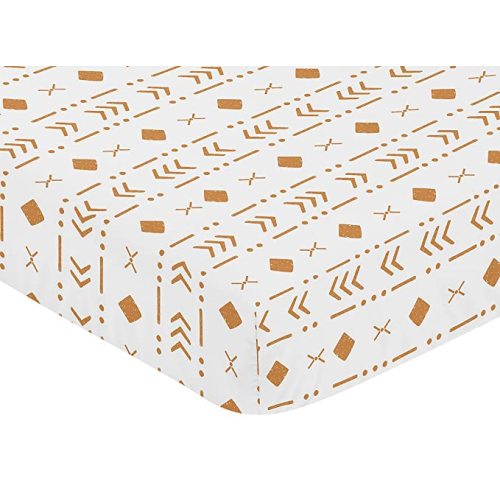 Sweet Jojo Designs White Orange Boho Tribal Mudcloth Boy Girl Fitted Crib Sheet Baby or Toddler Bed Nursery - Pumpkin Woodland Bohemian Southwest Geometric Arrow Gender Neutral Aztec Mud Cloth