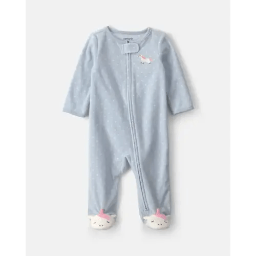 Baby Girl Unicorn Fleece 2-Way Zip Sleep & Play Pajamas - Blue | Carter's