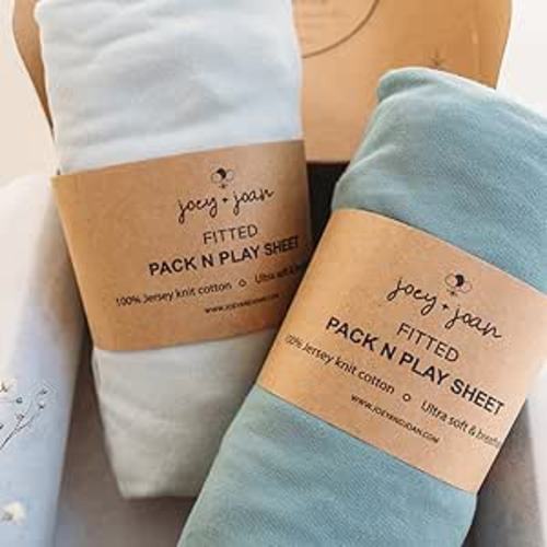 Pack and Play Sheets Fitted – Compatible with Graco Pack n Play Playard Crib and Other 27 x 39 Inch Playpen Mattress – Snuggly Soft 100% Jersey Cotton – Light + Dark Sage Green – 2 Pack