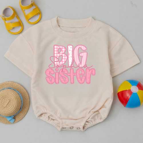 Personalized Baby Bubble Romper “Big Sister,” Custom Name Infant Outfit, Cute Newborn Bodysuit, Sibling Announcement Gift