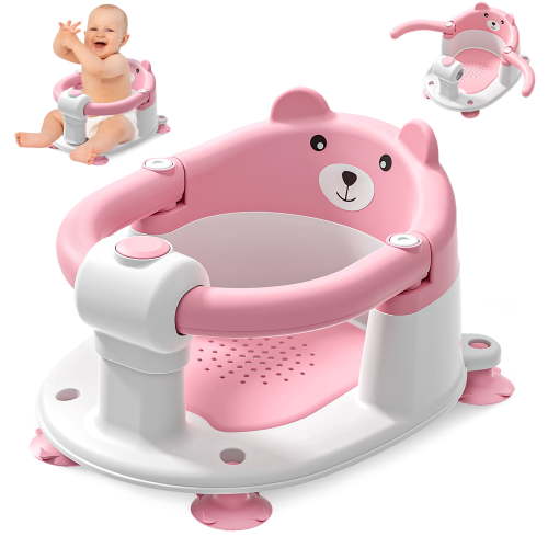 Non-Slip Baby Bath Seat for Ages 6 Months, with Suction Cups & Soft Cushion