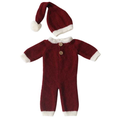 Edvintorg Baby Christmas Clothes Outfit Newborn Infant Baby Boys Girls Knitting Jumpsuit Hat Cap Outfits Photography Props Xmas Outfit 0-6Months On Clearance