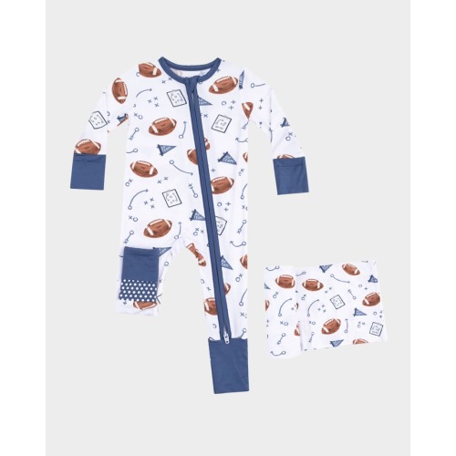 Boy's Touchdown Time 2-Way Zip Romper, Blanket & Bib Set, Size 0M-24M