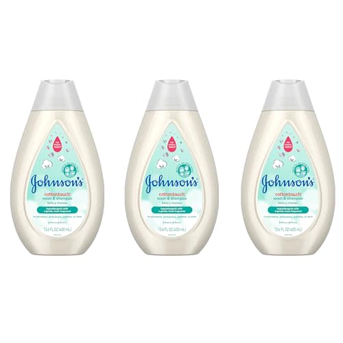 Johnson's CottonTouch Newborn Baby Wash & Shampoo with No More Tears, Sulfate-, Paraben- Free for Sensitive Skin, Made with Real Cotton, Gently Washes Away Dirt & Germs, 13.6 fl. oz, Pack of 3