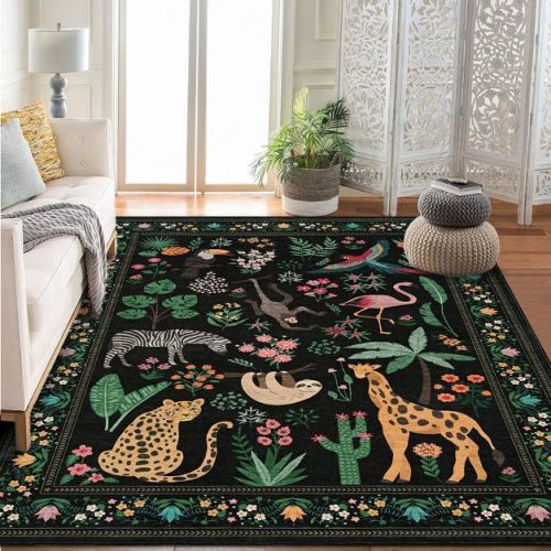 Washable Animal Living Room Rug, Soft Low Pile Non Slip Large Carpet for Bedroom, Nursery, Farmhouse, Hallway, Entryway, Laundry, Nursery, Kids Room