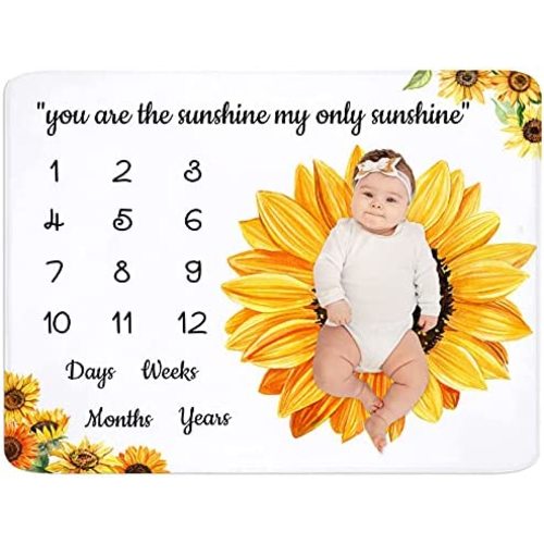 Baby Milestone Monthly Blanket for Boys Girls,Sunflower,Nursery Decor Baby Shower,Newborn Baby Month Blanket,Baby Boy or Girls Gifts,Baby Growth Chart Flannel Fleece Blanket or 1 to 12 Months,50"X40"