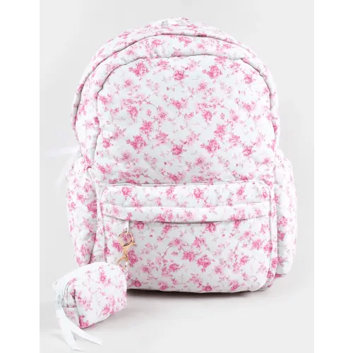 TILLYS Quilted Floral Backpack - PINK COMBO