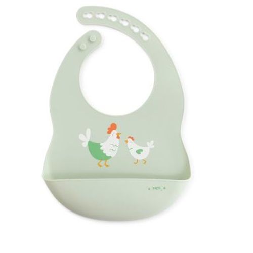 SARO "Funny Farm" Silicone Baby Bib with Adjustable Catch Pocket - Food-Grade, Easy to Clean Infant Feeding Bib