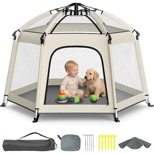 Foldable Baby Playpen with Canopy: Durable 450D Oxford & Aluminum, Gray