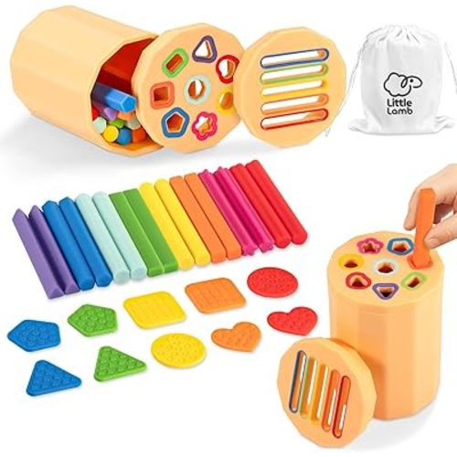 Shape & Color Sorting Montessori Toy for Toddlers 1-3 with Dual Lids – Silicone Sensory Toys, Educational Preschool Toy for Fine Motor Skills, Learning & Restaurant Play for Boys and Girls