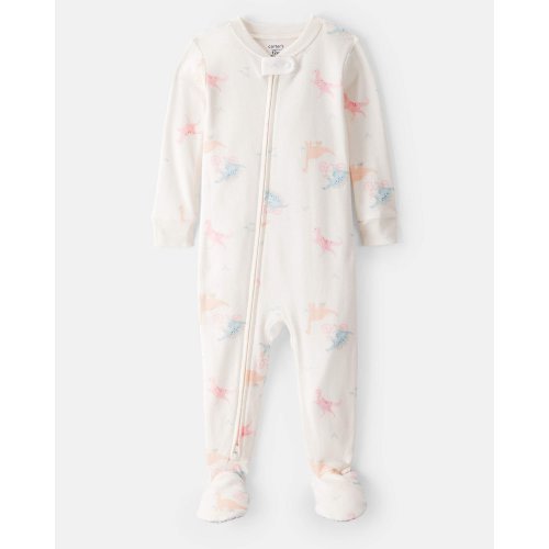 Baby Girl Dinosaur Print 100% Cotton Long-Sleeve 2-Way Zip 1-Piece Pajamas - White | Carter's