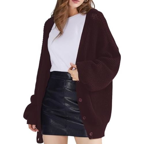 QUALFORT Cardigan Sweaters for Women 100% Cotton Button-Down Oversized Knit Outerwear Fall Tops for Women 2025