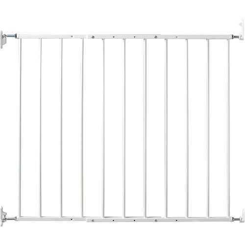 KidCo 24.75-42.5" Safeway Walk Through Baby Gate for Stairs and Doorways | No-Trip Top of Stairs Baby Gate No Bottom Bar | Quick-Release Mounted Hardware for Security and Easy Removal (White)