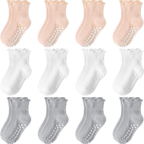 Aroveea Baby Toddler Socks Grip Non Slip Boys Girls Cotton 12 Pack for Kids Ankle Cute Socks 6M-7Years
