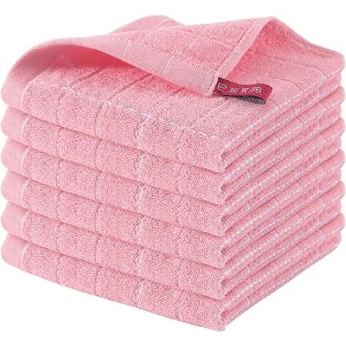 Homaxy 100% Cotton Terry Kitchen Dish Cloths, 6 Pack, Pink