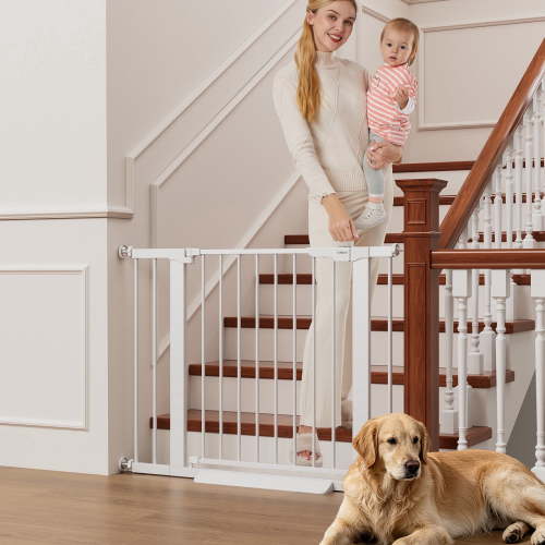 Ophanie Extra Wide Metal Baby Safety Gate for Stairs and Doorways, Fits 29.6" to 39.1" Wide, 28" Tall, Pressure Mounted Dog Pet Gate, White