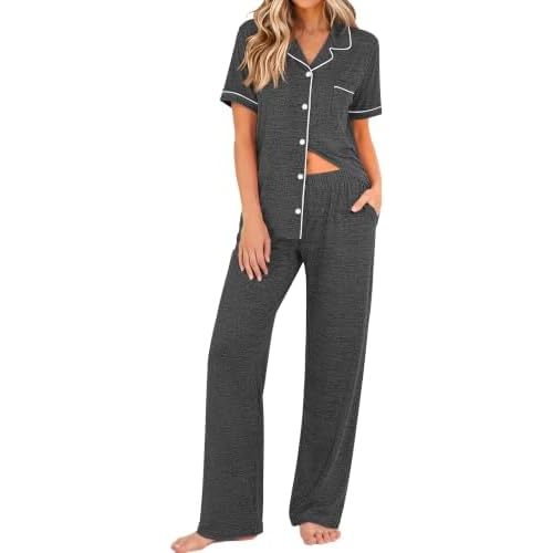 Ekouaer Pajamas for Women Set Short Sleeve Long Pants 2 Piece Lounge Set