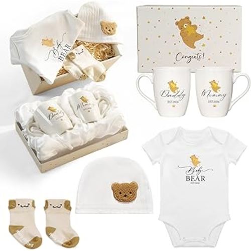 AW BRIDAL New Mom Gifts for Women 2026, New Parents Gift for Couples, Baby Gift Basket for Boys Girls Baby Shower, Gender Reveal Gifts with Mom and Dad Coffee Mugs for Parents to Be, First Time Moms