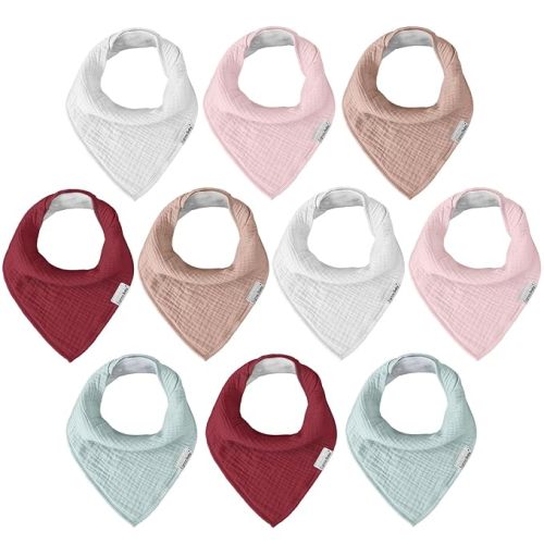 Muslin Baby Bibs for Boys Girls,10 Pack Super Absorbent Baby Bandana Drool Bibs Set for Teething and Drooling,100% Cotton Soft for Infant,Newborn