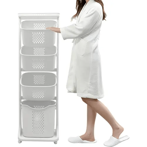 4-Tier Laundry Hamper Sorter, Vertical Rolling Laundry Baskets with Wheels Removable, Stackable Laundry Cart Organizer and Storage for Small Space, Dorm, Closet, Bathroom
