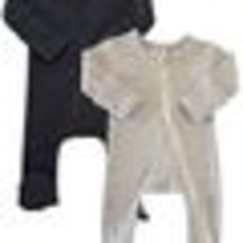 Charcoal & Heather Speckle / Ribbed 2-Way Zip Footies 2-Pack