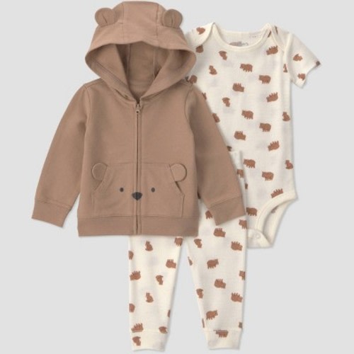 Carter's Just One You® Baby Boys' 3pc Short Sleeve Bodysuit, Pants and Bear Hoodie Set - Brown Bear 6M