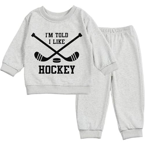Toddler Baby I'M TOLD I LIKE HOCKEY Long Sleeve Sweatshirt Top Jogger Pants Set Cute Fall Winter Clothes Set