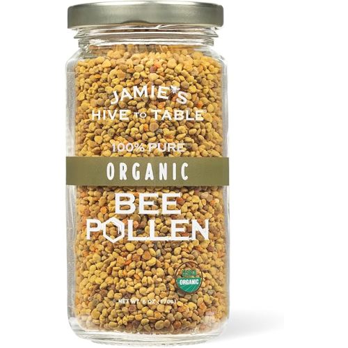 Jamie’s Hive to Table Organic Bee Pollen, 6 oz - 100% Pure, Raw & Natural Superfood, Premium Quality Bee Pollen Granules for Energy & Vitality, Gluten Free