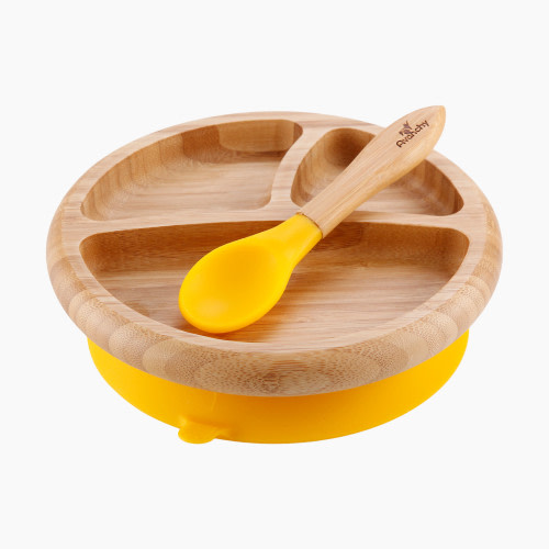 Avanchy Bamboo Suction Baby Plate + Spoon - Yellow